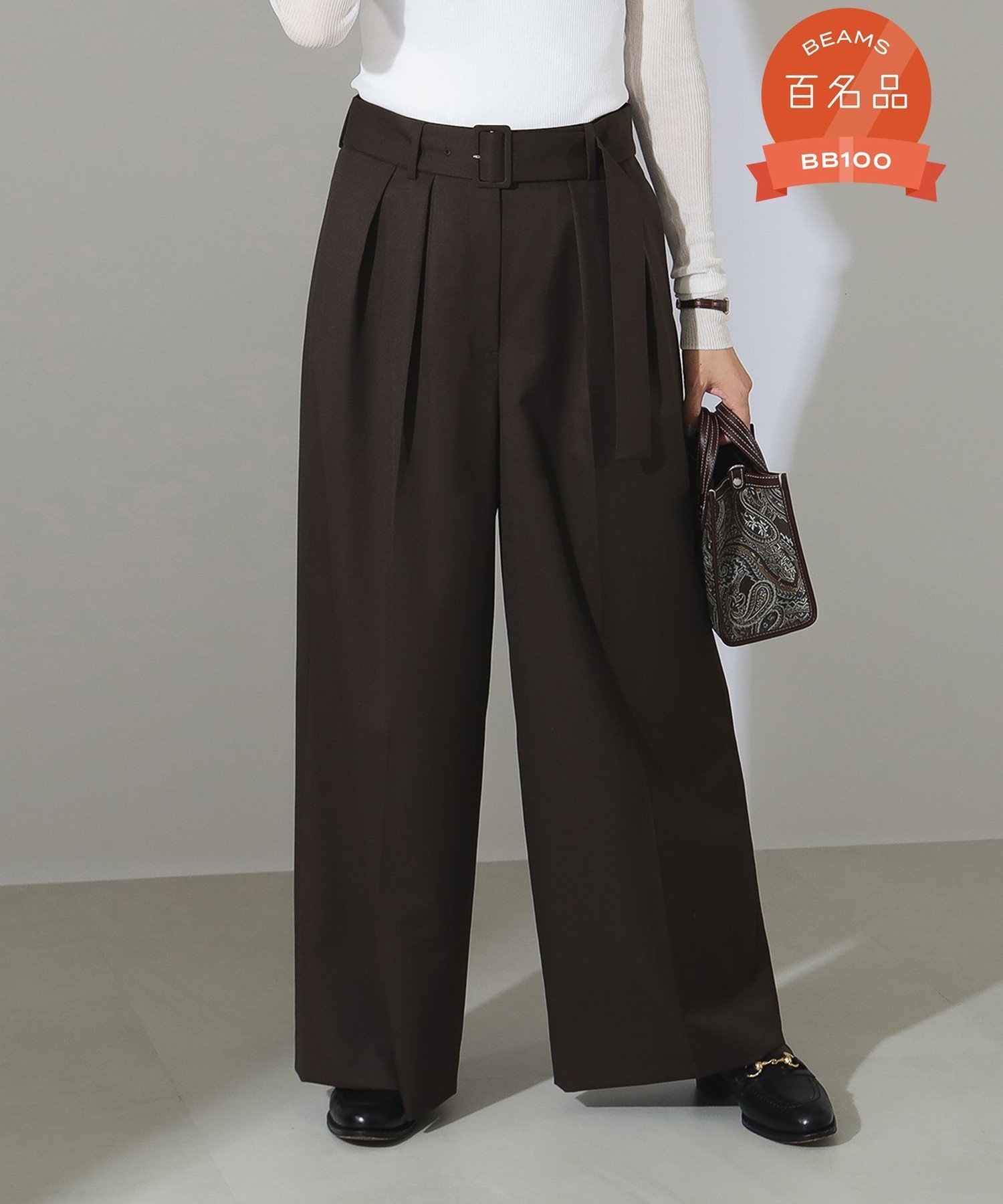 Demi-Luxe BEAMS 【ビームスの百名品】バックル 2タック ワイドパンツ デミルクス ビームス パンツ その他のパンツ ブラウン ブラック【送料無料】のサムネイル