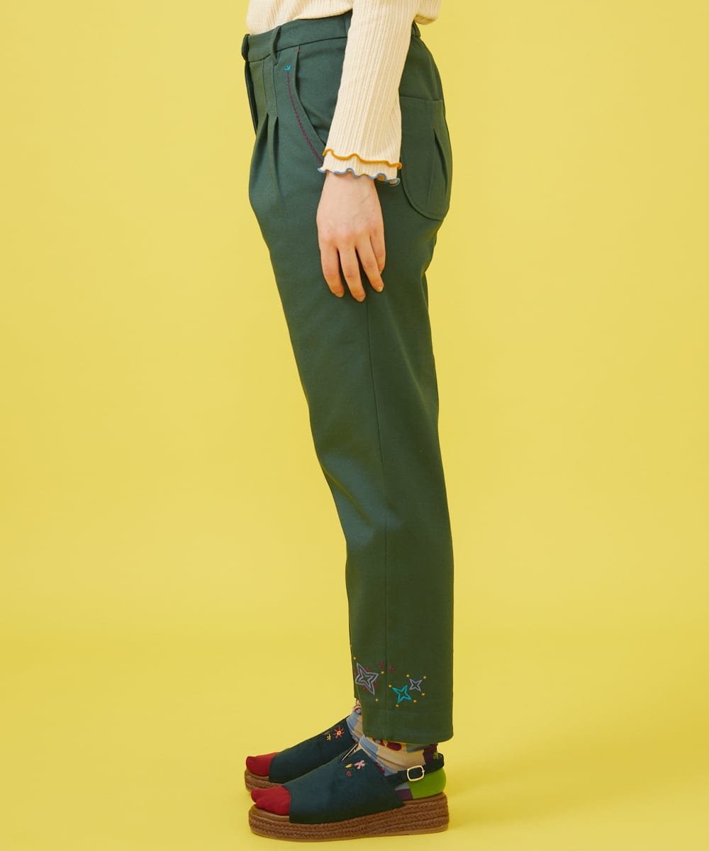 Jocomomola カラーツイル 刺繍入りテーパードパンツ ホコモモラ パンツ その他のパンツ グリーン イエロー