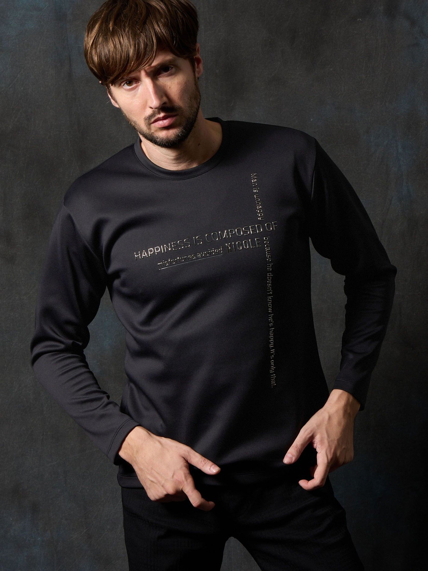 HIDEAWAYS NICOLE 【WEB限定】メタルジェルプリントクルーネックプルオーバー ニコル トップス カットソー・Tシャツ ブルー ホワイト ブラック