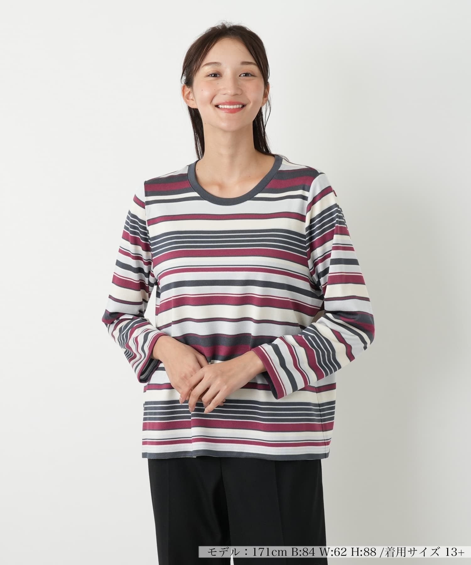 Leilian PLUS HOUSE カットソー レリアン プラスハウス トップス カットソー・Tシャツ ワインレッド ブルー