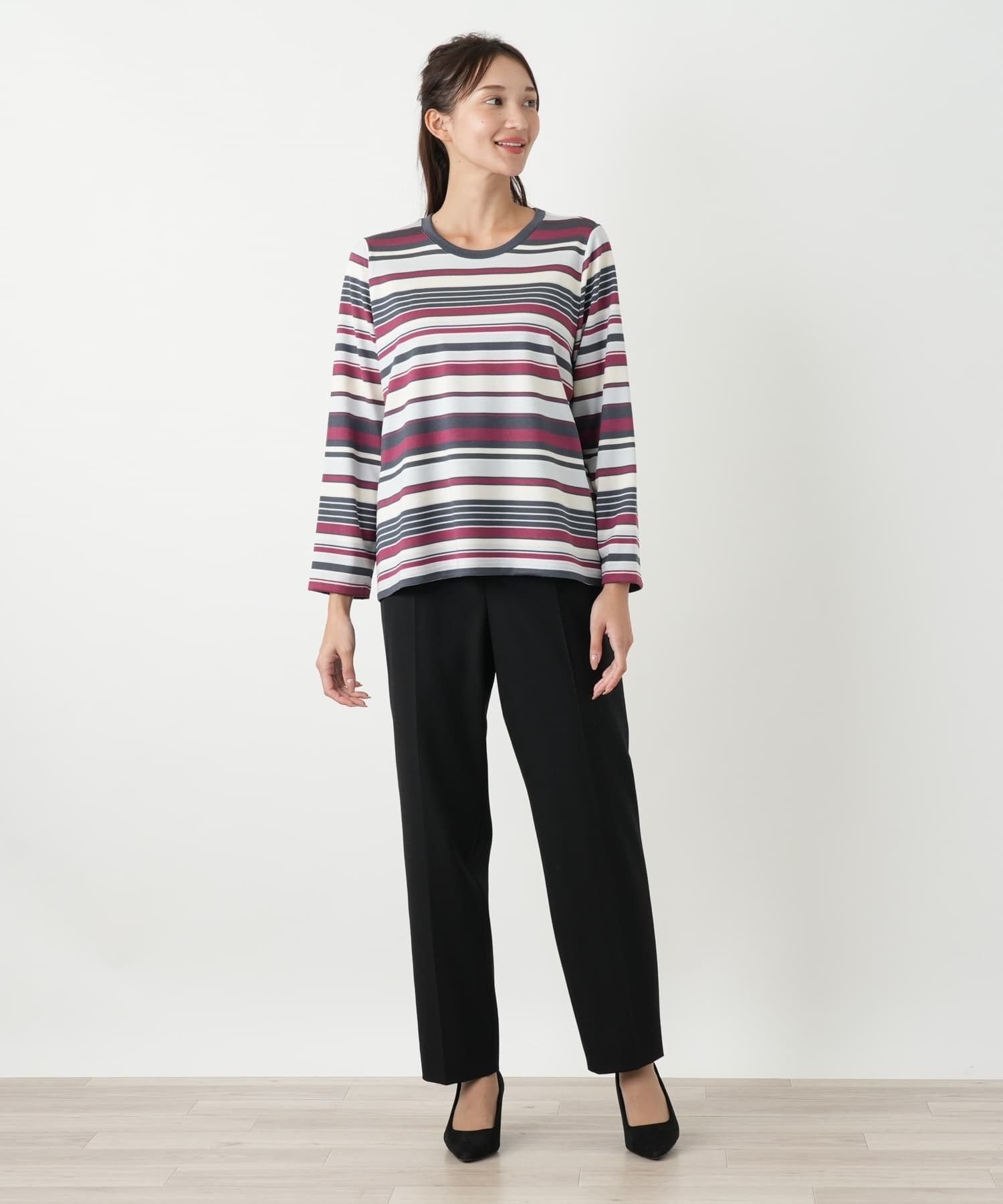 Leilian PLUS HOUSE カットソー レリアン プラスハウス トップス カットソー・Tシャツ ワインレッド ブルー