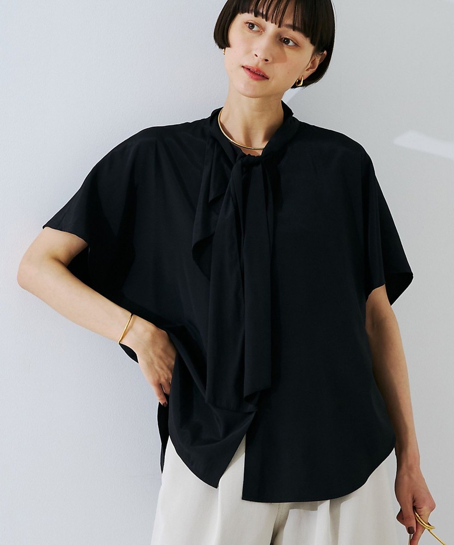 Rouge vif la cle ボウタイドルマンブラウス ルージュ・ヴィフ ラクレ トップス シャツ・ブラウス ピンク ホワイト ブラック