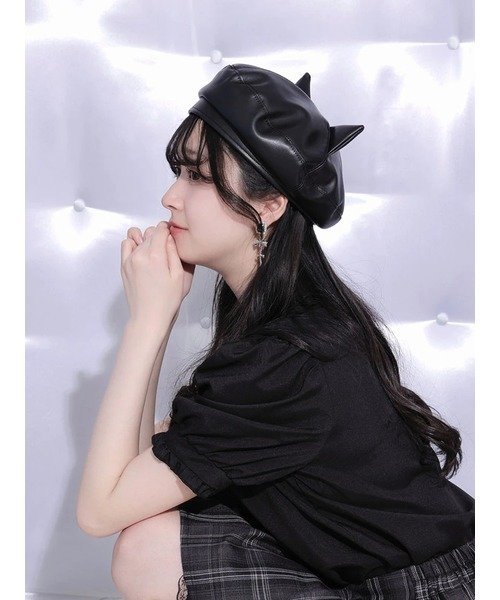 NOEMIE ねこ耳付きベレー帽 ノエミー 帽子 その他の帽子 ブラック ホワイト