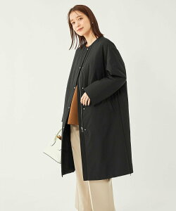 UNITED ARROWS green label relaxing THINDOWN シンダウン ドロスト ノーカラー ロング コート ユナイテッドアローズ グリーンレーベルリラクシング ジャケット・アウター ダウンジャケット・ダウンベスト ブラック ホワイト【送料無料】