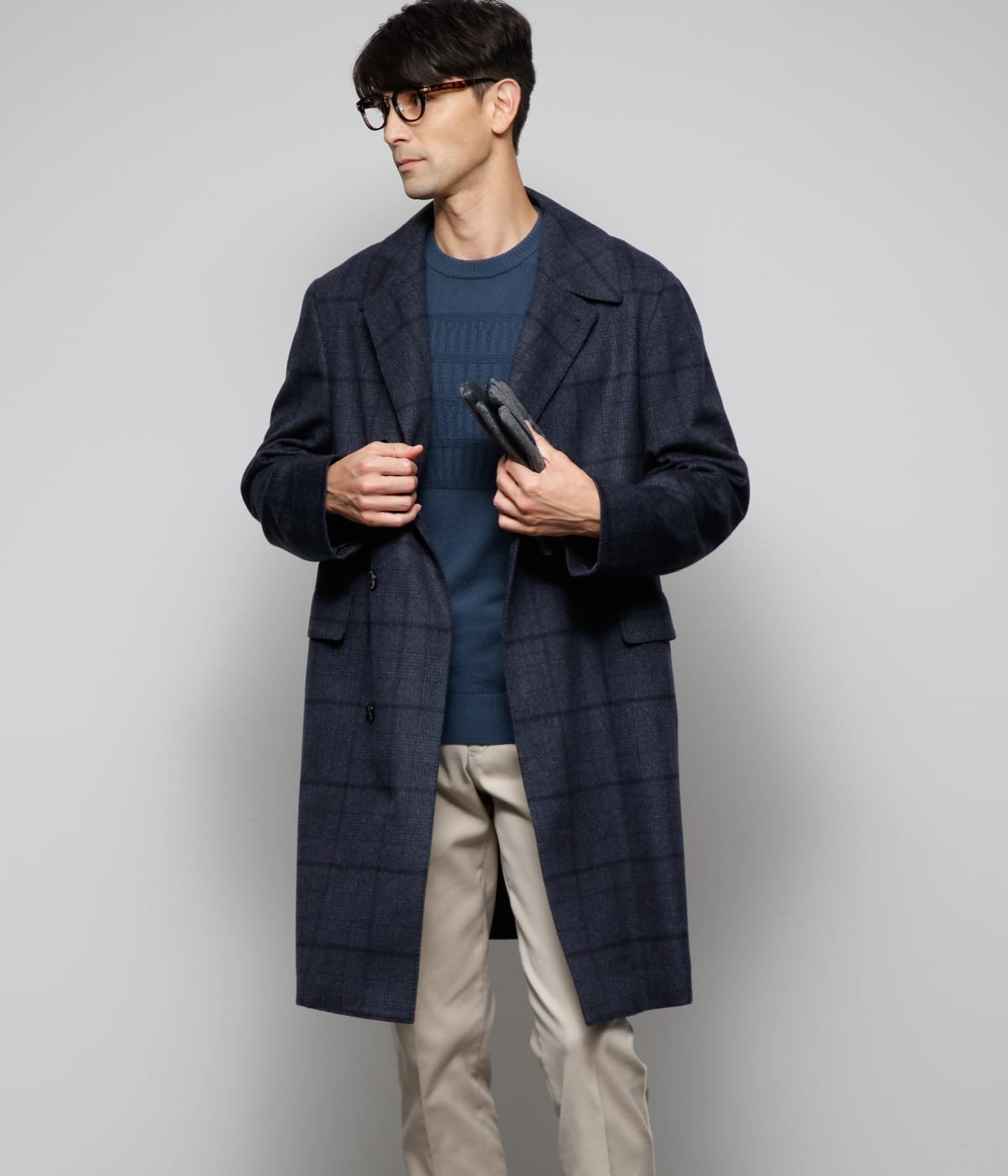 楽天Rakuten Fashion【SALE／31％OFF】NEWYORKER MEN カシミヤ混ビーバー グレンチェック バルマカンコート ニューヨーカー ジャケット・アウター ステンカラーコート ブルー【送料無料】