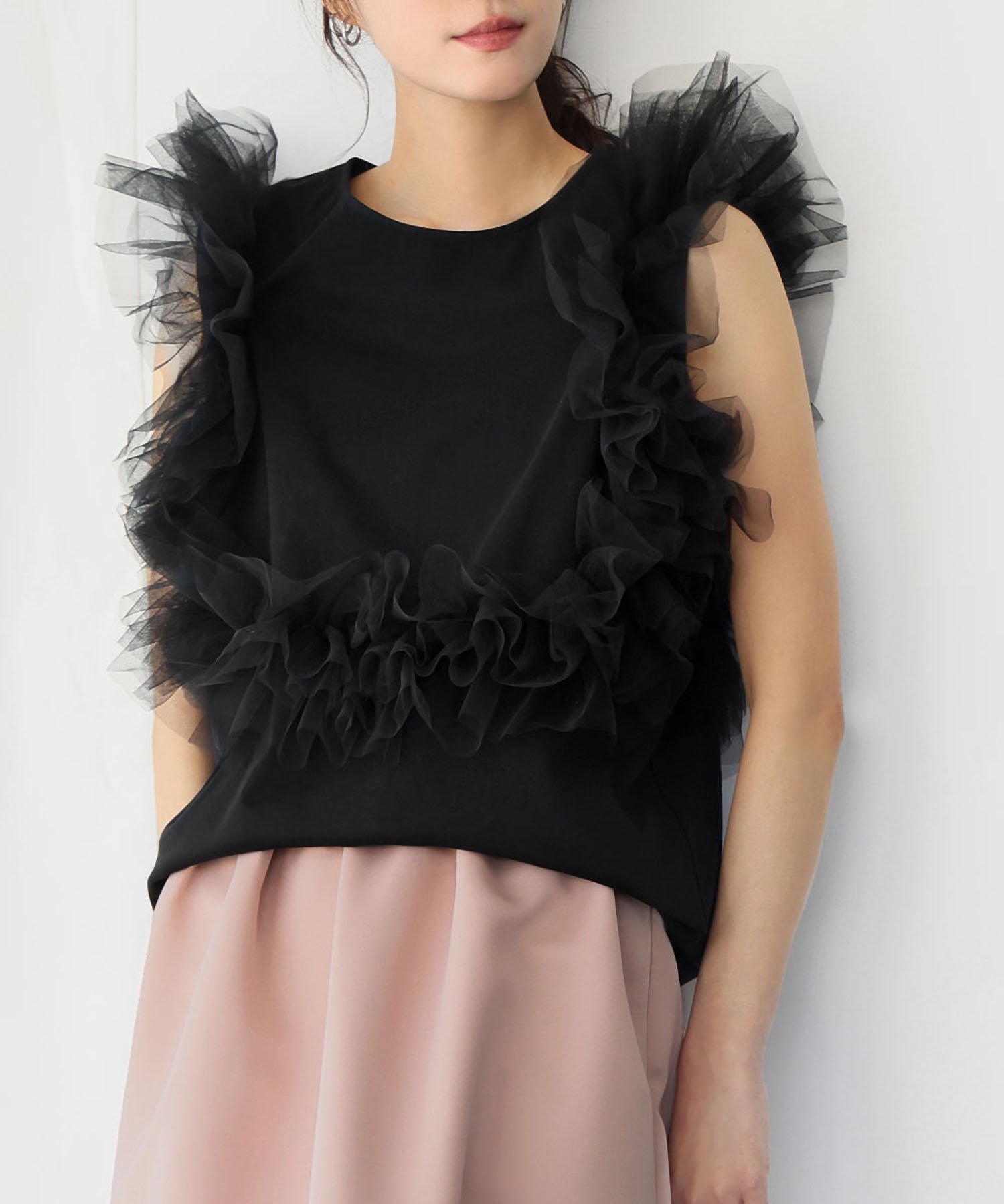 ELFRANK 2WAYチュールドッキングカットソー【洗える】 ガール トップス カットソー・Tシャツ ブラック【送料無料】のサムネイル