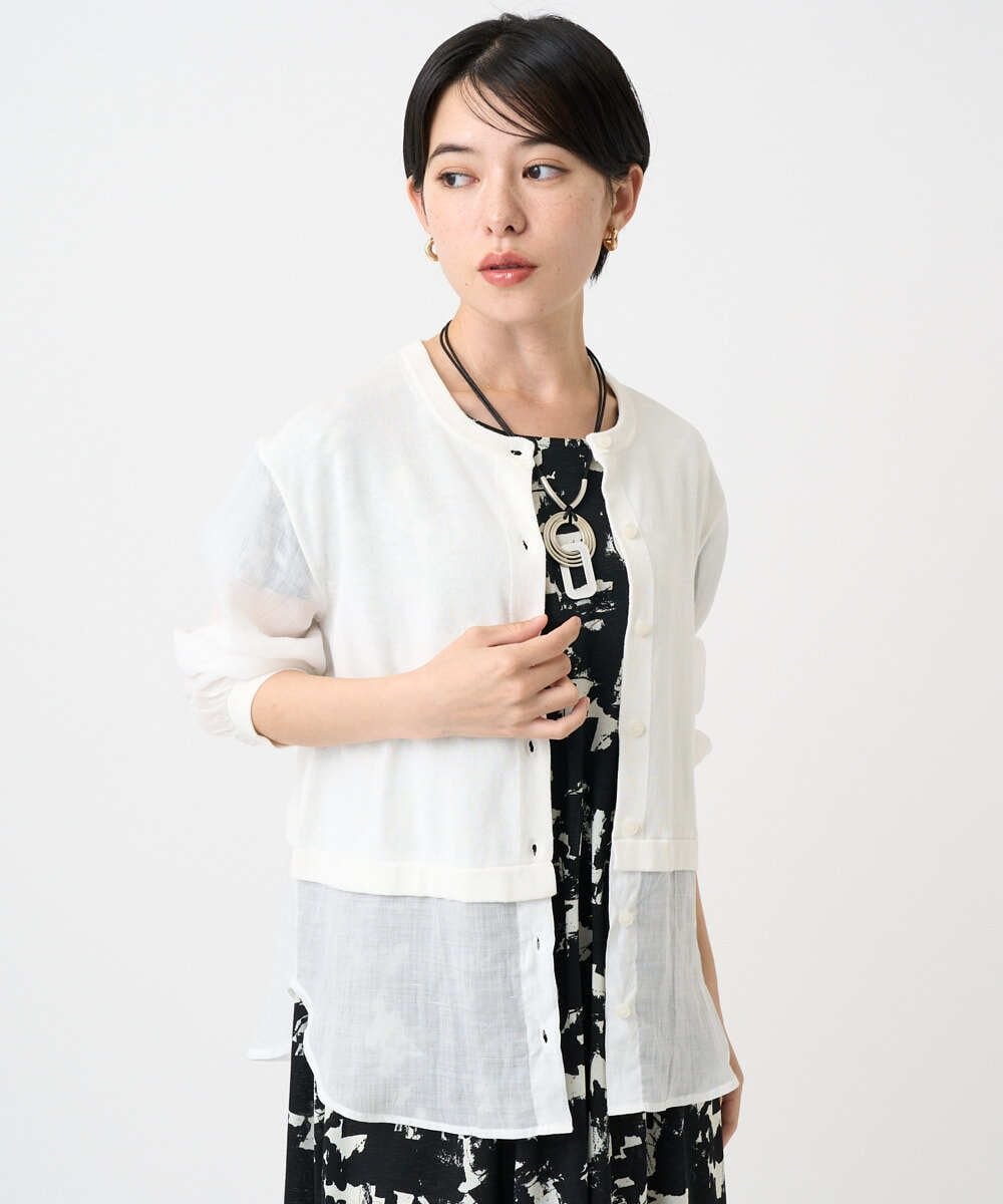 【SALE／50%OFF】GEORGES RECH（小さいサイズ） シアーコットンニットカーディガン メゾンドゥサンク トップス カーディガン ブラック ホワイト【送料無料】