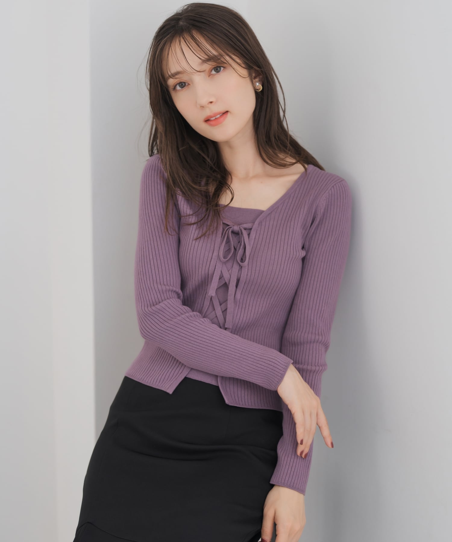 【SALE／20%OFF】MISCH MASCH MM548302 リボン編み上げ2wayニット ミッシュマッシュ トップス ニット グリーン グレー パープル【送料無料】のサムネイル