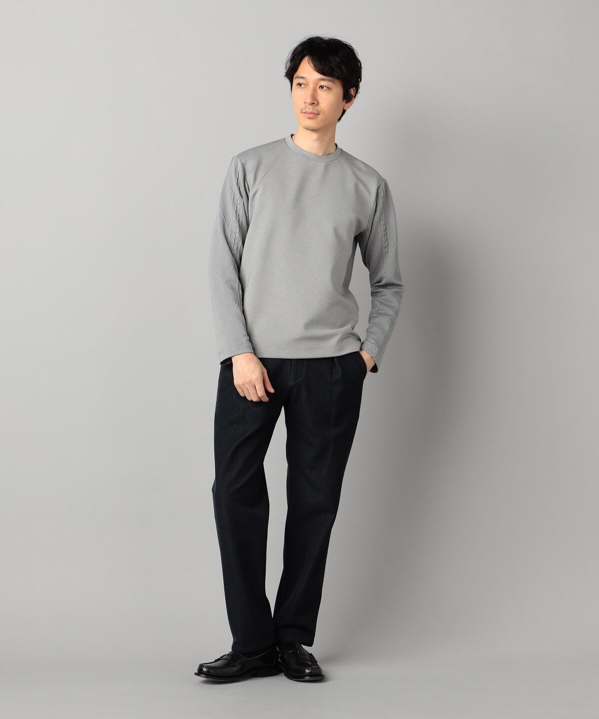 COMME CA MEN 【保温・透湿・吸水速乾】ダウンファブリック クルーネックプルオーバー コムサメン トップス カットソー・Tシャツ グレー ブラック【送料無料】