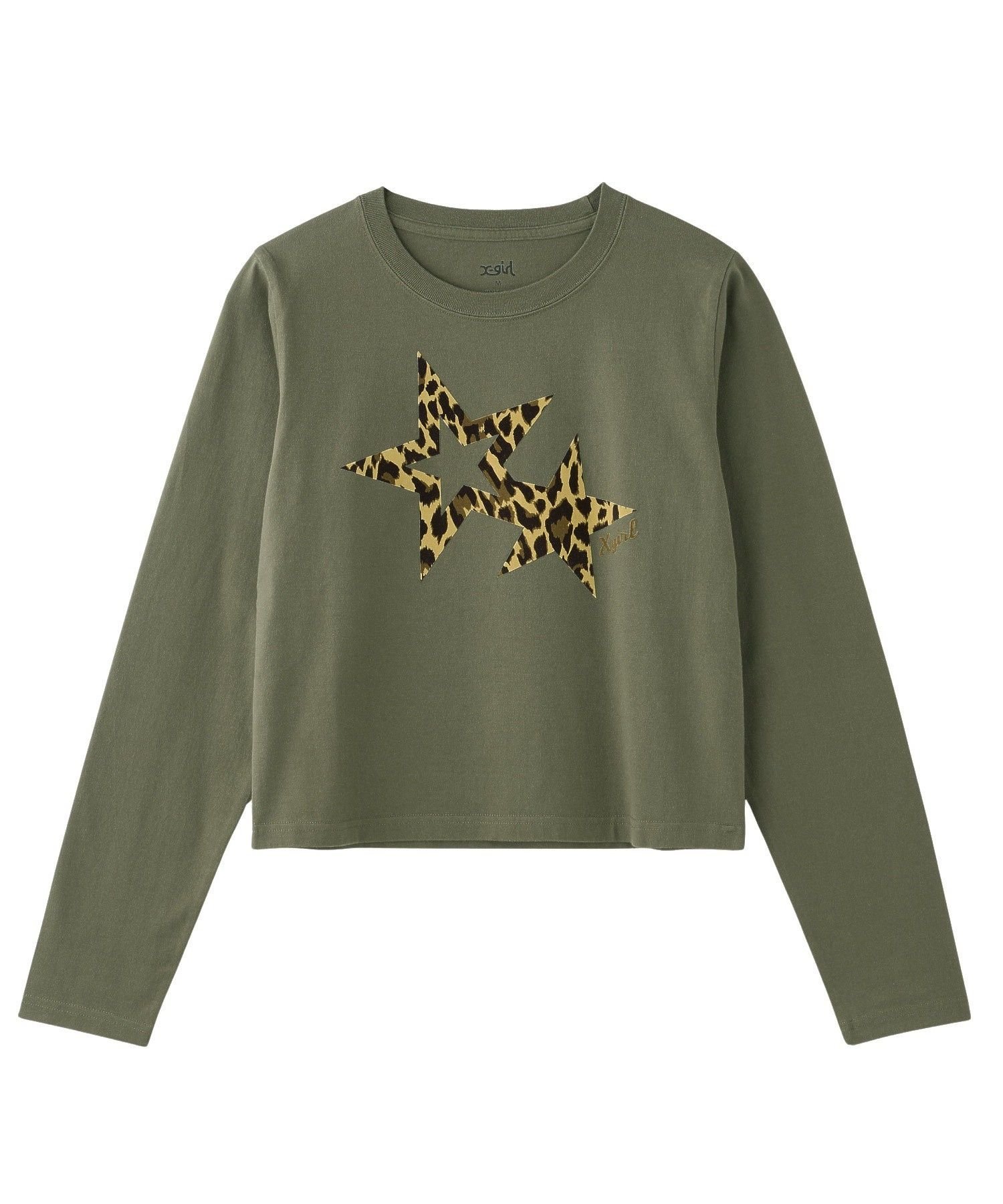 X-girl LEOPARD STAR L/S BABY TEE エックスガール トップス カットソー・Tシャツ ブラック ベージュ グリーン