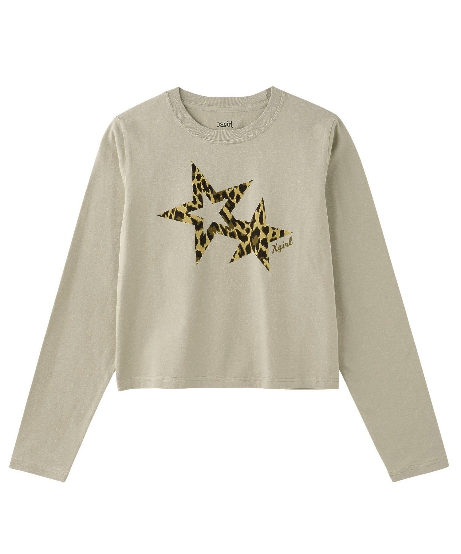 X-girl LEOPARD STAR L/S BABY TEE エックスガール トップス カットソー・Tシャツ ブラック ベージュ グリーン