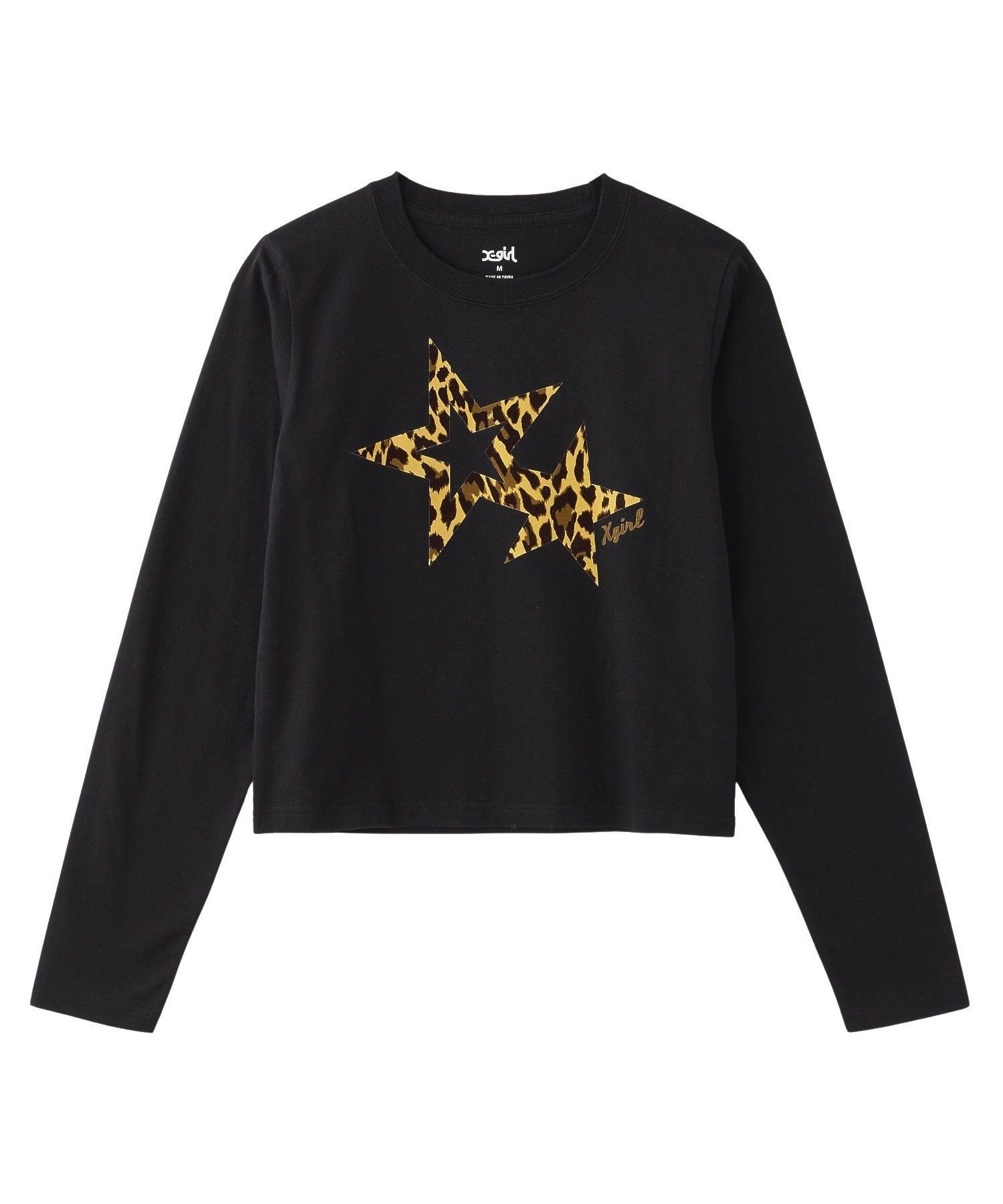 X-girl LEOPARD STAR L/S BABY TEE エックスガール トップス カットソー・Tシャツ ブラック ベージュ グリーン