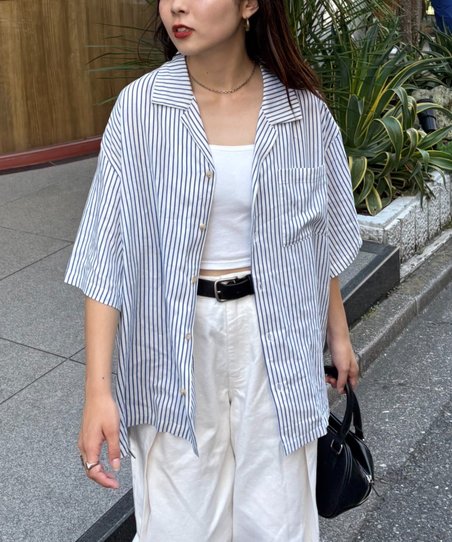 【ユニセックスで着れる】リネンレーヨンオープンカラー半袖シャツ チャオパニックティピー トップス シャツ・ブラウス ベージュ ホワイト ブラック