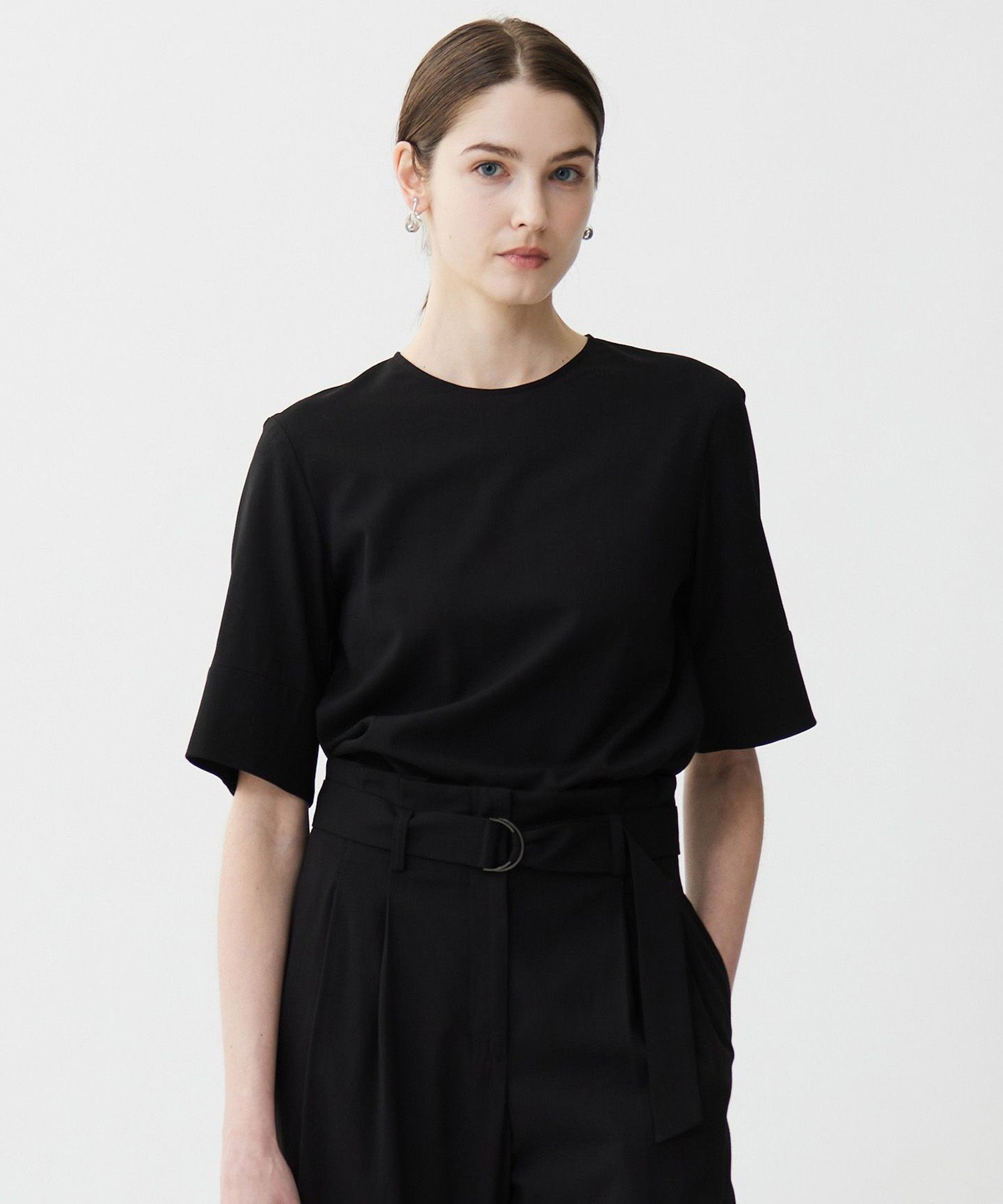 ICB 【接触冷感・UVカット・洗える】 T/Rドライリネン Tブラウス アイシービー トップス シャツ・ブラウス ブラック ベージュ