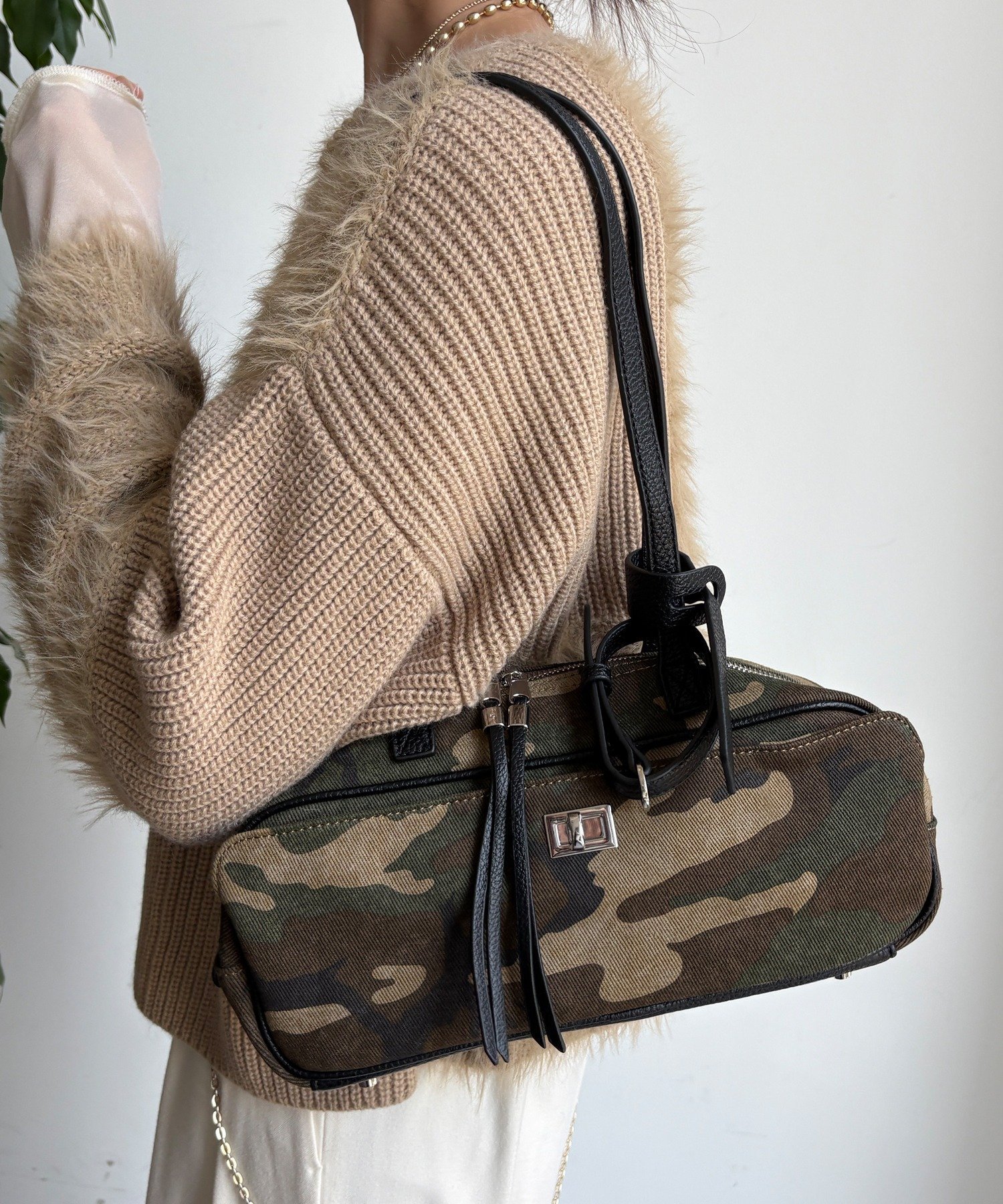 DouDou 【WEB限定】迷彩柄スクエアバッグ ドゥドゥ バッグ トートバッグ グリーン【送料無料】