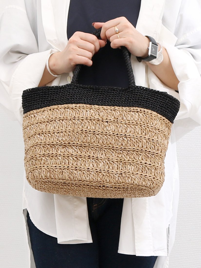 cache cache カシュカシュ cachecache / ラメ切替クロッシェトート カゴバッグ アンビリオン バッグ トートバッグ ブラック