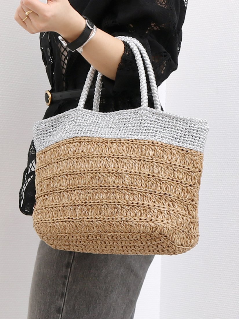 cache cache カシュカシュ cachecache / ラメ切替クロッシェトート カゴバッグ アンビリオン バッグ トートバッグ ブラック【送料無料】