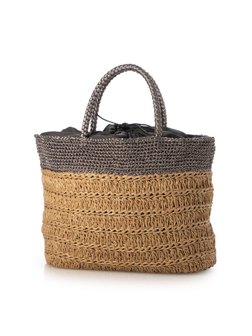 cache cache カシュカシュ cachecache / ラメ切替クロッシェトート カゴバッグ アンビリオン バッグ トートバッグ ブラック【送料無料】