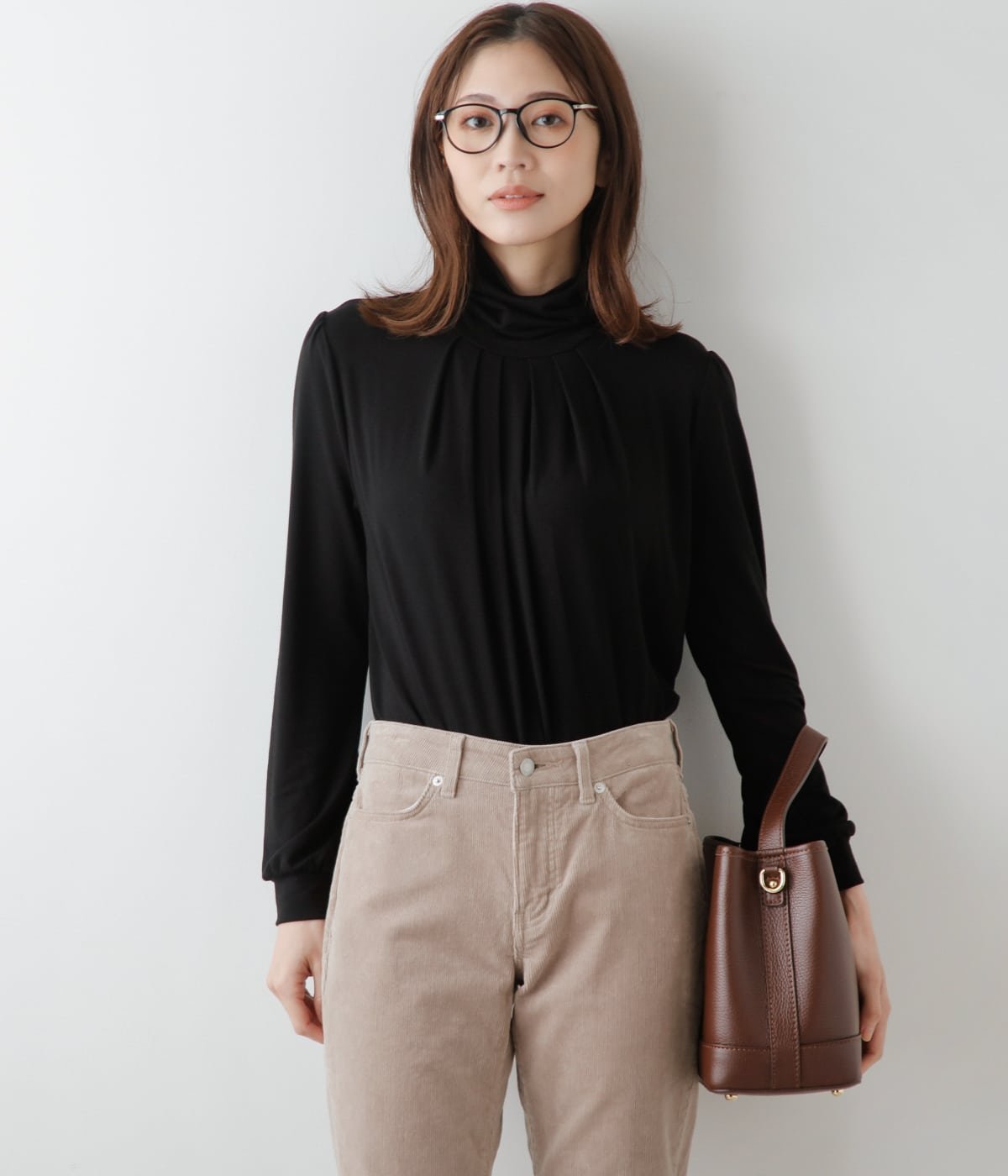 NEWYORKER WOMEN L-SIZE 【L】ラグウォーム ギャザータートルネックカットソー ニューヨーカー エルサイズ トップス カットソー・Tシャツ ブラック グレー ホワイト