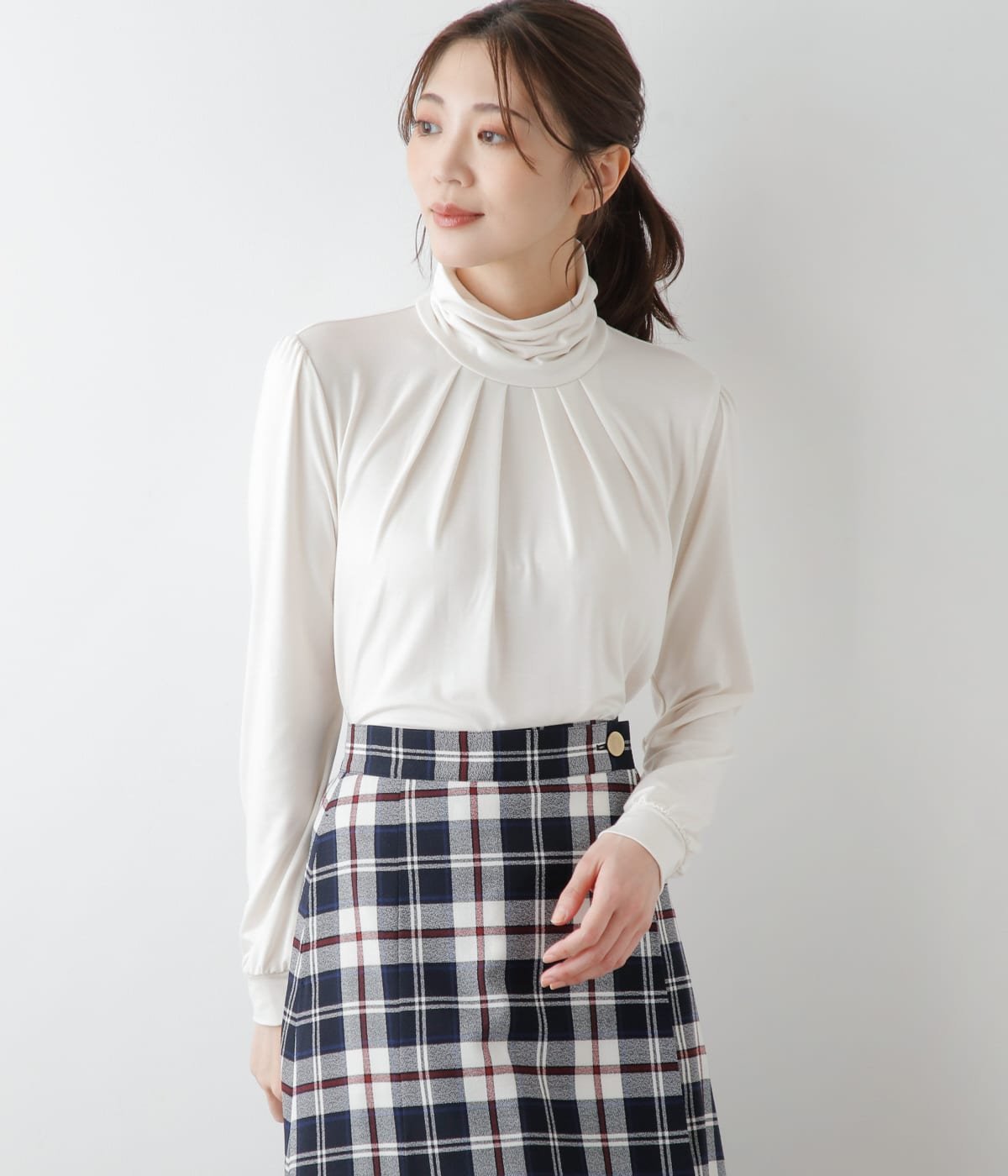 NEWYORKER WOMEN L-SIZE 【L】ラグウォーム ギャザータートルネックカットソー ニューヨーカー エルサイズ トップス カットソー・Tシャツ ブラック グレー ホワイト