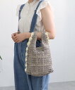 MIAN 【デイリー/カゴバッグ/ミディアムサイズ】配色スカラップ 2wayトートバッグ トライシル バッグ かごバッグ ベージュ グレー【送料無料】