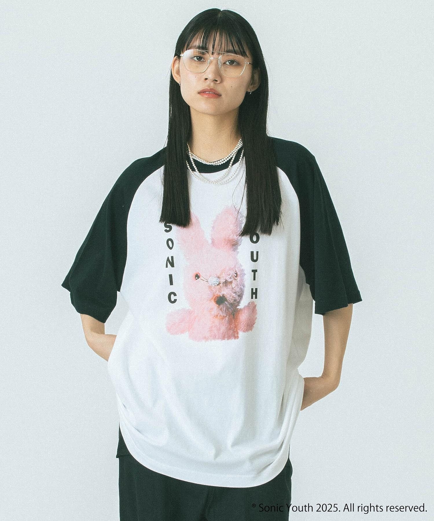 ROSE BUD SONIC YOUTH RAGLAN TEE ローズバッド トップス カットソー・Tシャツ ブラック パープル