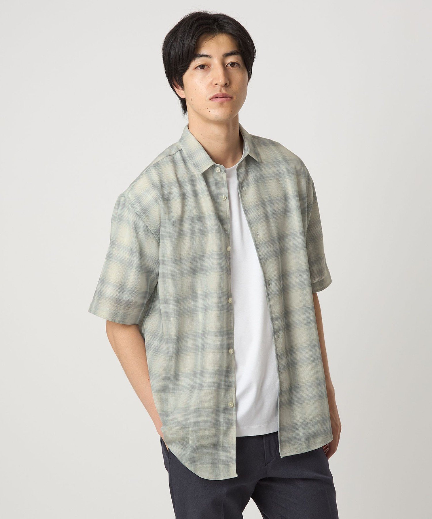 【SALE／60%OFF】a day in the life メッシュプリント オンブレチェック リラックスシャツ＜A DAY IN THE LIFE＞ ユナイテッドアローズ アウトレット トップス シャツ・ブラウス ベージュ ネイビー