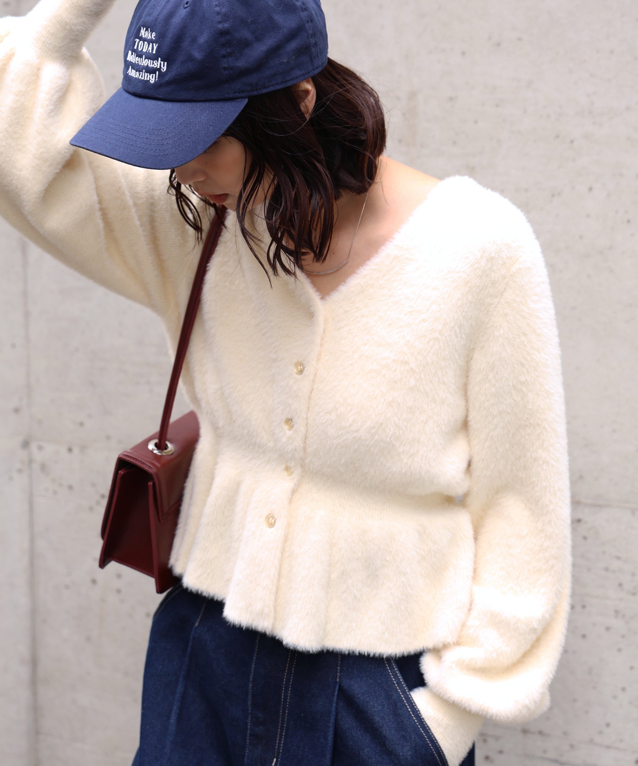 FREE'S MART ショートシャギーペプラムニットカーディガン フリーズ マート トップス ニット ピンク イ..