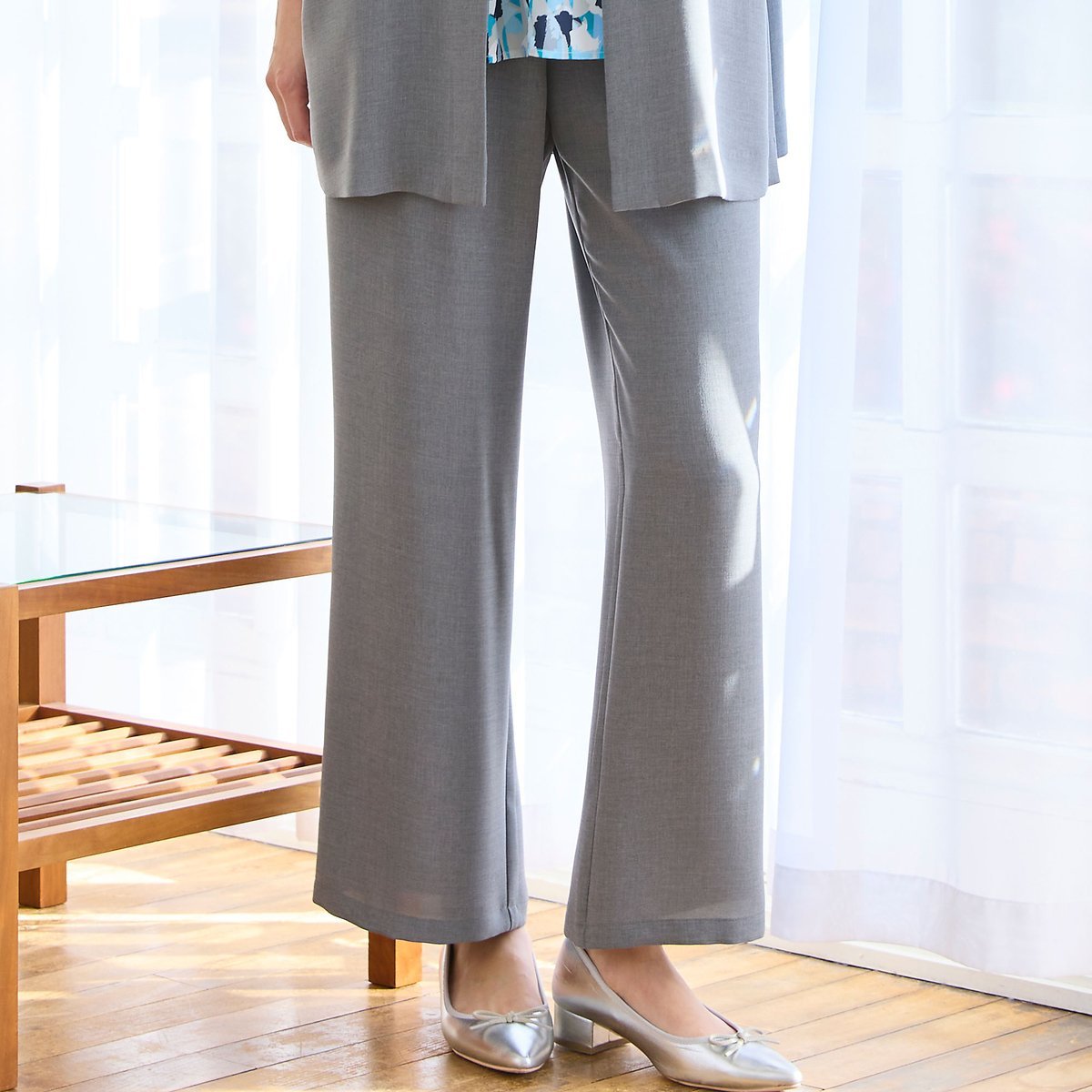 missel 【洗える・セットアップ可・L~4Lサイズ】ウエストリボンイージーワイドパンツ ミゼール パンツ チノパンツ ネイビー グレー