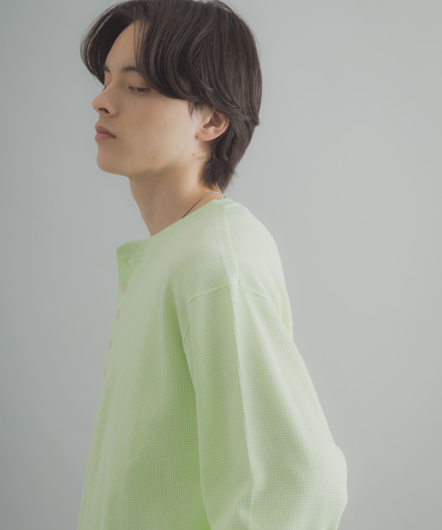 SENSE OF PLACE ワッフルヘンリーネックロングTシャツ センス オブ プレイス トップス カットソー・Tシャツ ブラック グレー グリーン
