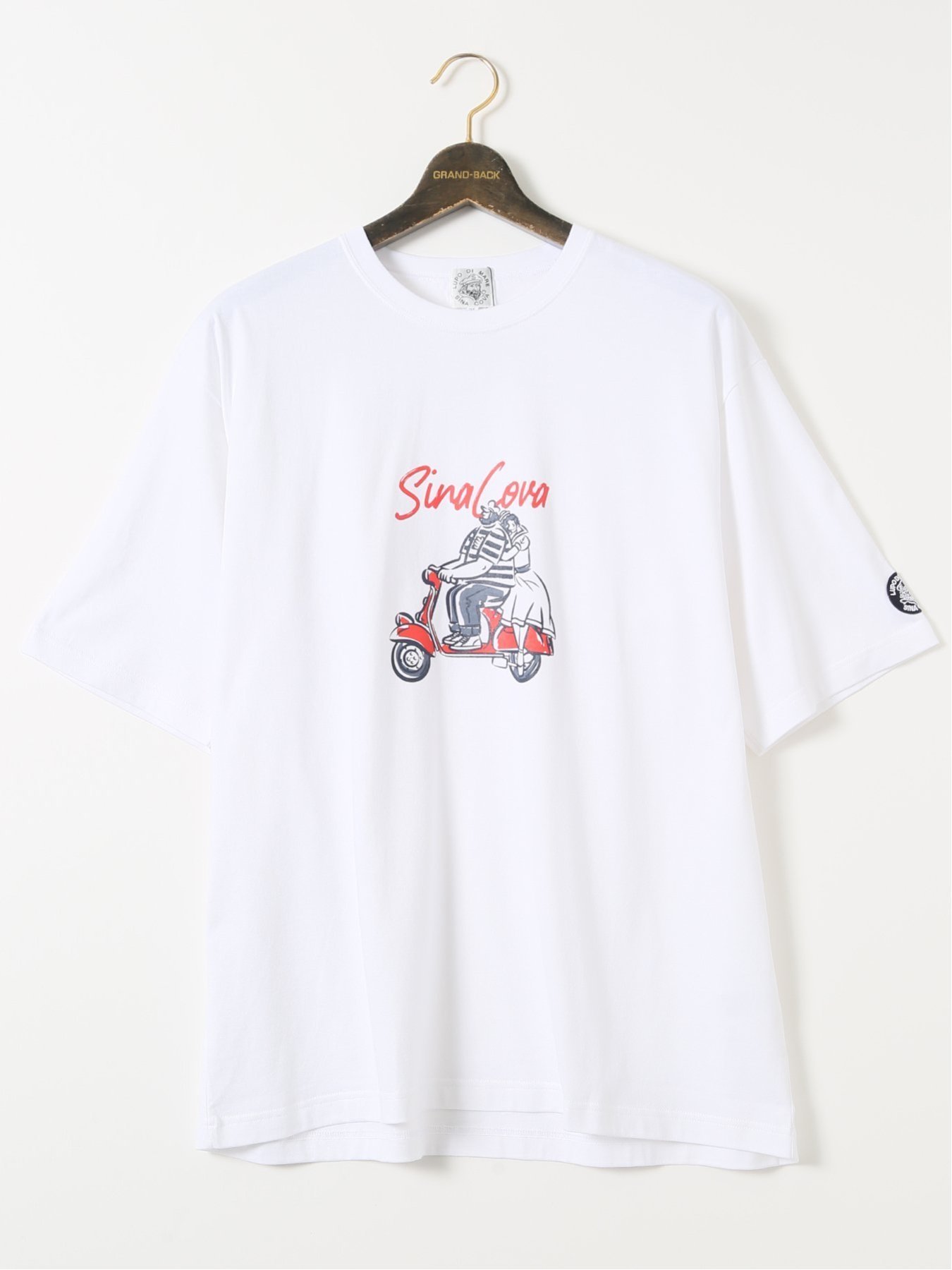 【SALE／10%OFF】GRAND-BACK 【大きいサイズ】シナコバ/SINA COVA 綿天竺 ラバープリント クルー 半袖 Tシャツ タカキュー トップス カットソー・Tシャツ ネイビー ホワイト【送料無料】