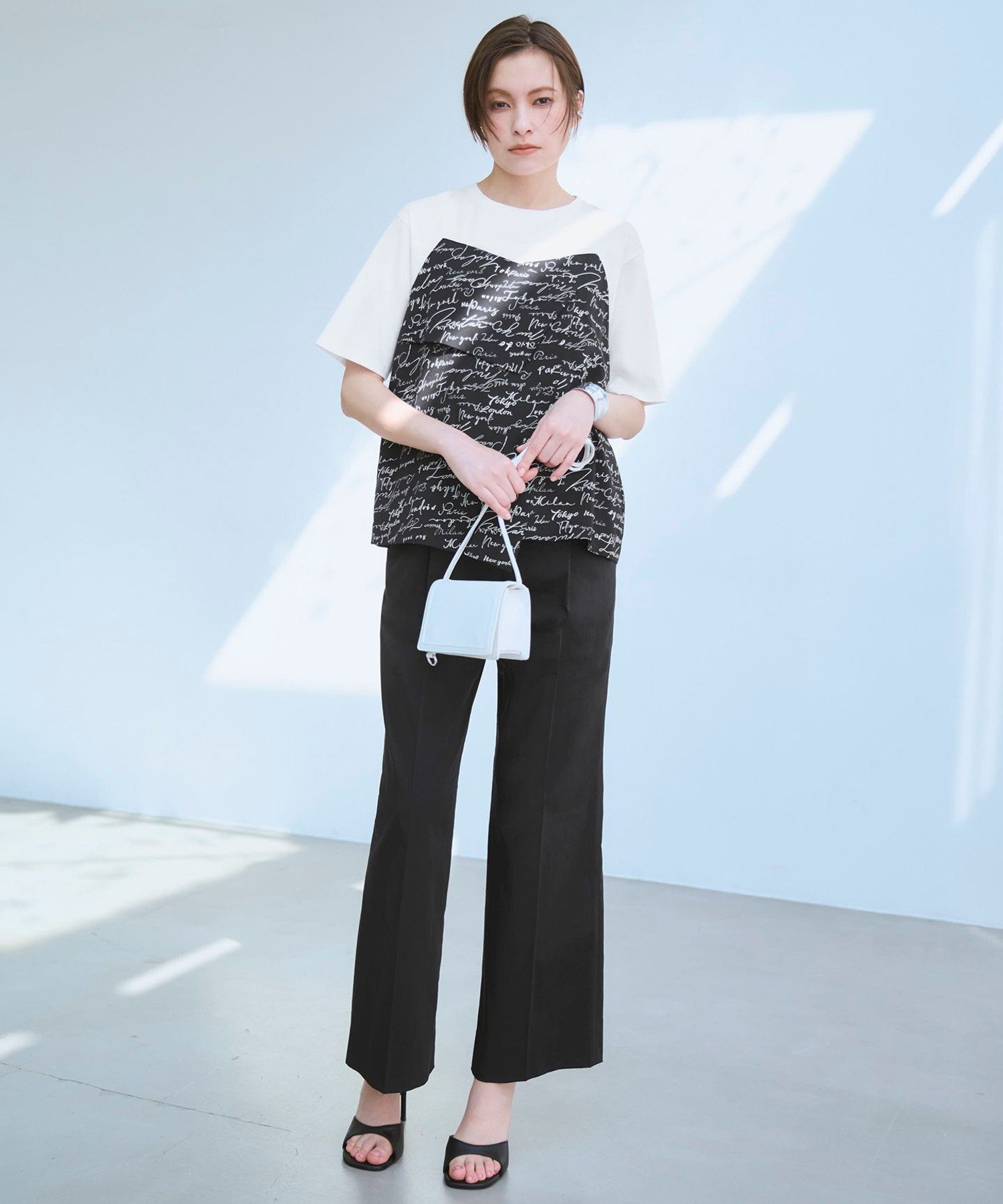 ICB 【30th ANNIVERSARY】5cityプリント コンビカットソー アイシービー トップス カットソー・Tシャツ ブラック