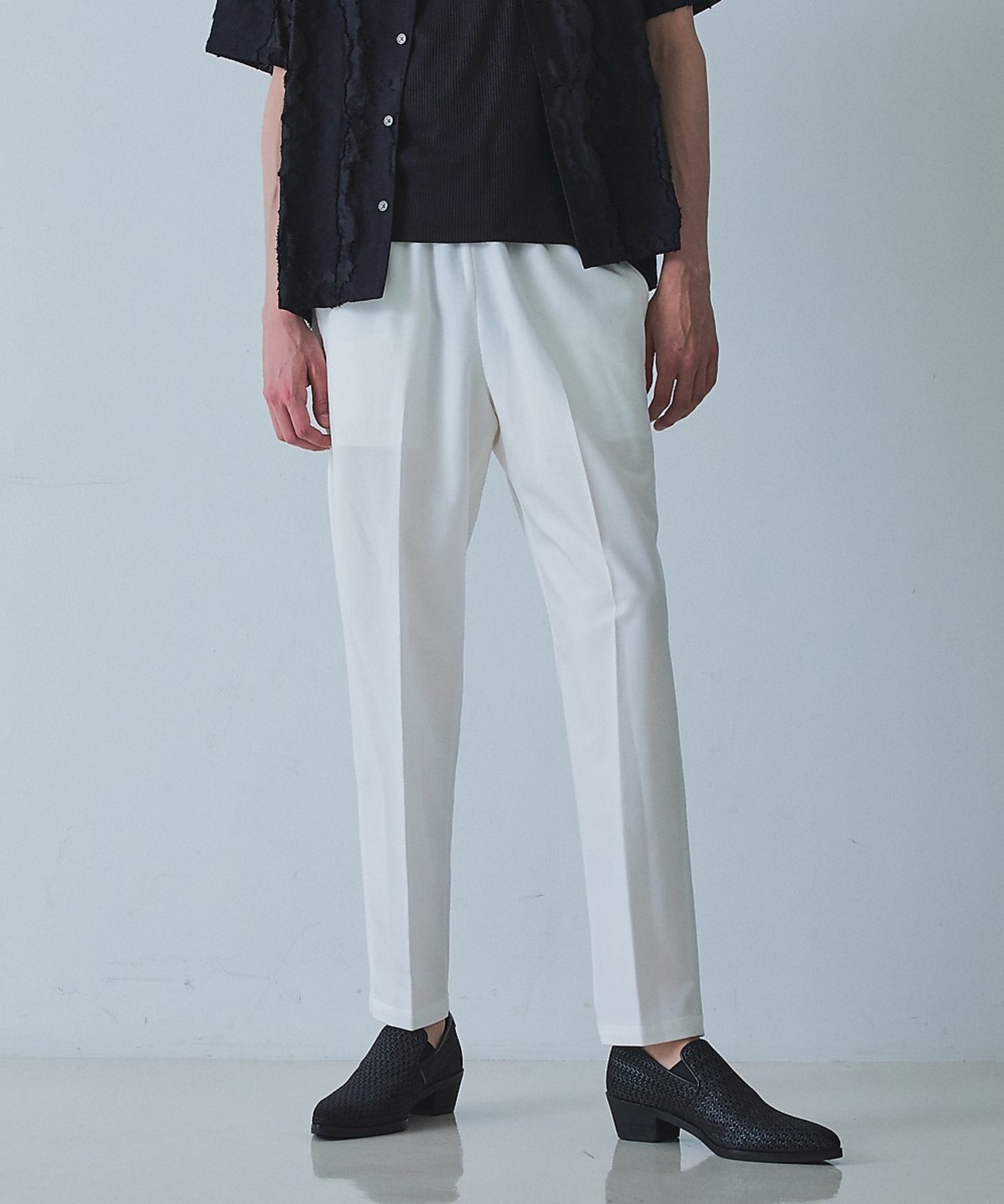 5351POUR LES HOMMES 【ワンサイズ】ドローストリング スラックス パンツ ゴーサンゴーイチプールオム パンツ スラックス・ドレスパンツ ブラック ホワイト ブルー