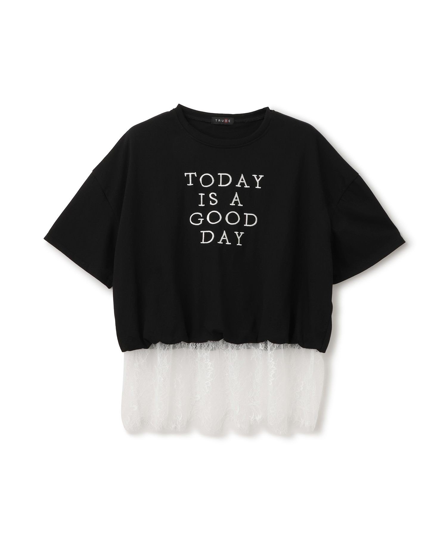 JAYRO 裾レース使いTシャツ ジャイロ トップス カットソー・Tシャツ ブラック ホワイト