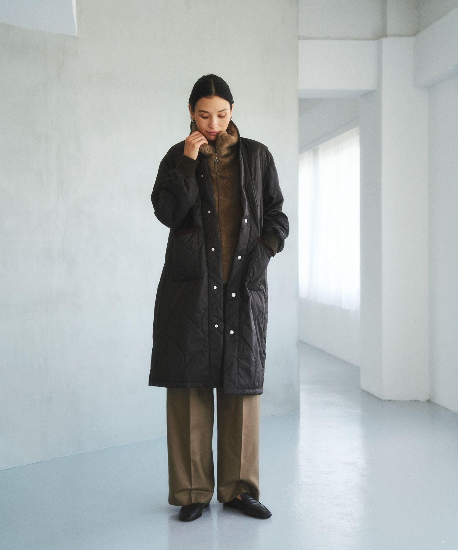 SALON adam et rope' 【LAVENHAM(ラベンハム) for SALON】LONGLINE BOMBER キルティングロングコート / 軽量 サロン アダム エ ロペ ジャケット・アウター その他のジャケット・アウター ブラック