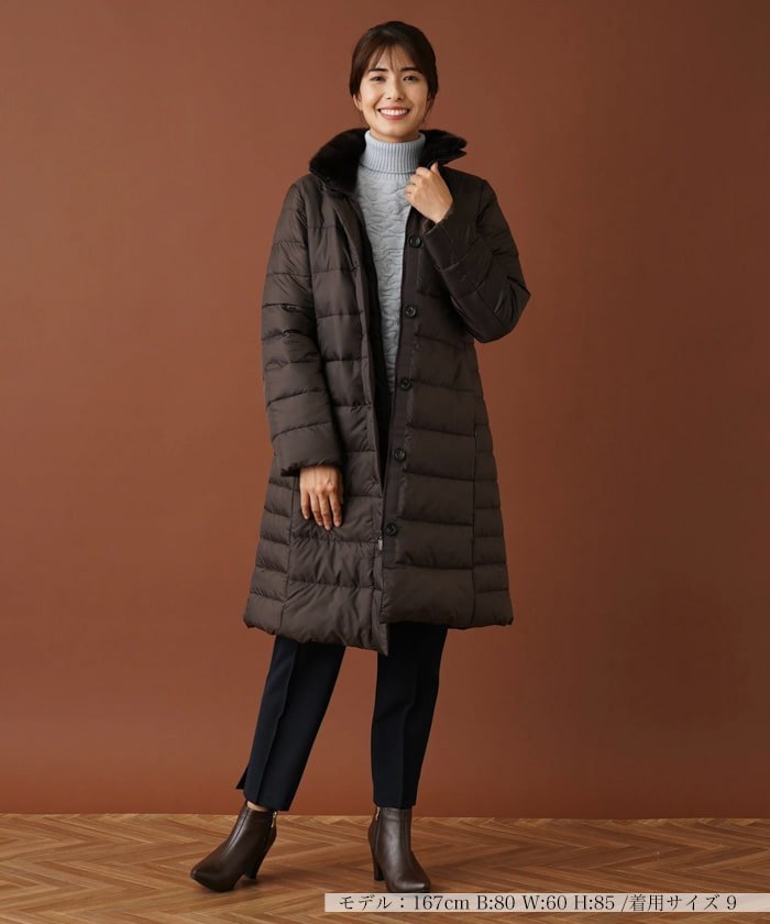 Leilian レリアン ロングダウンコート ファー グレージュ Leilian レリアン ロングダウンコート ファー グレージュ
