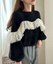 【SALE/71%OFF】JUNOAH フリルチュールシャギーニット ジュノア トップス ニット ホワイト ブラック グレー