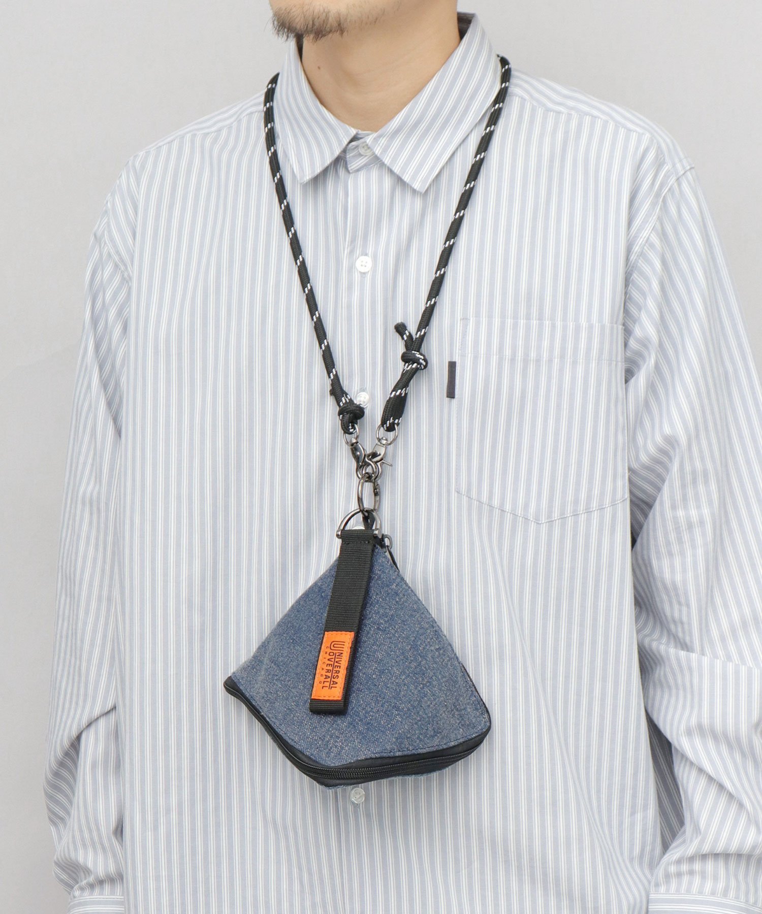 UNIVERSAL OVERALL ユニバーサルオーバーオール ショルダー ミニポーチ デニム ピラミッド型 首掛け エ..