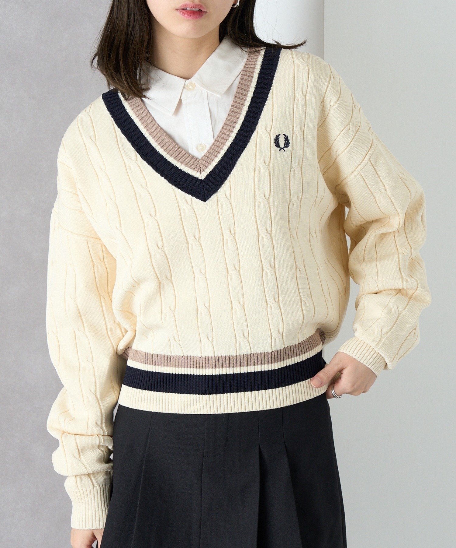 FRED PERRY FRED PERRY/BOLD TIPPED CABLE KNIT JUMPER K1102 カセットチャート トップス ニット ネイ..