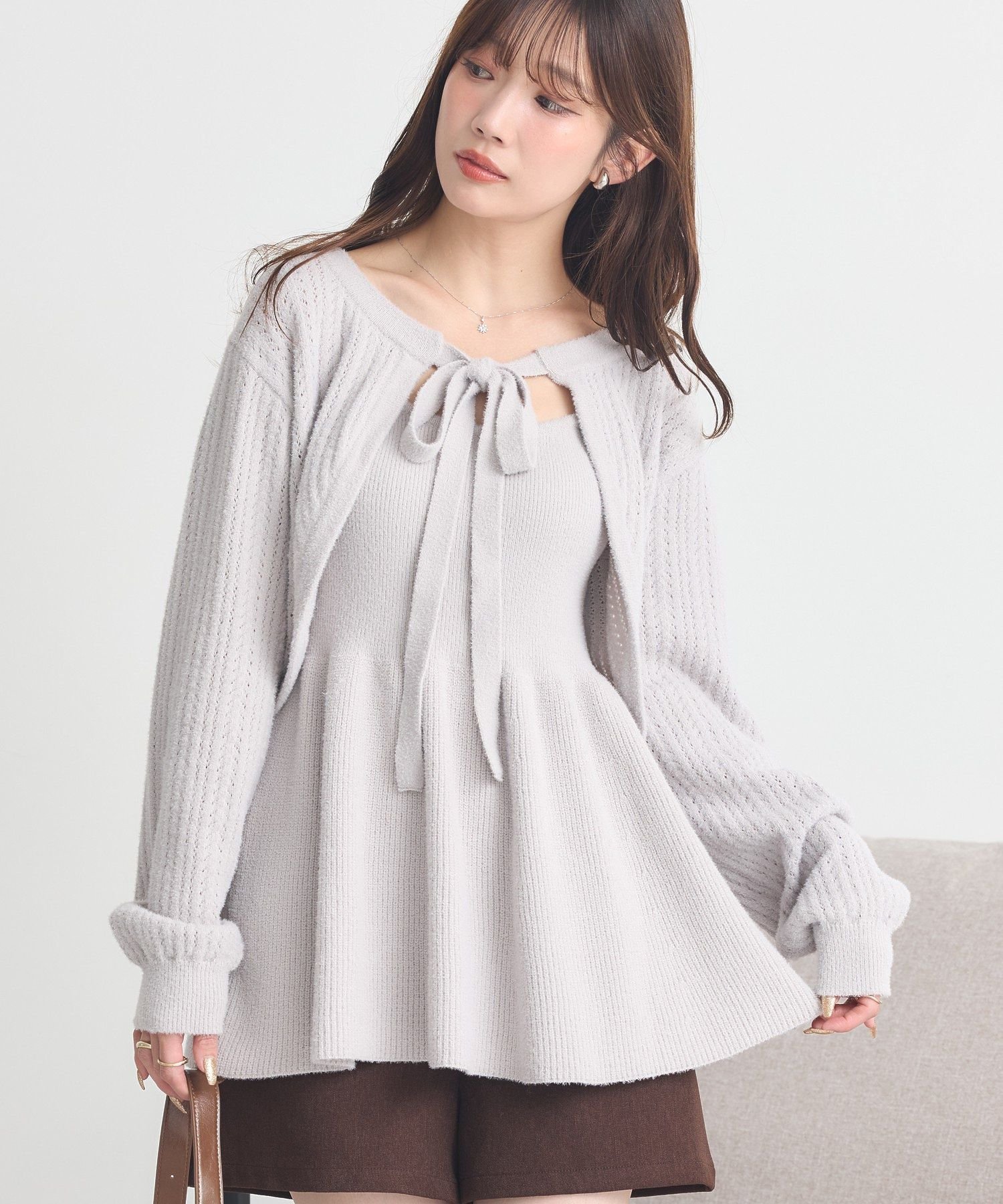 earth music&ecology SET2点ショートボレロ+ペプラムニットキャミ アースミュージック&エコロジー ワン..