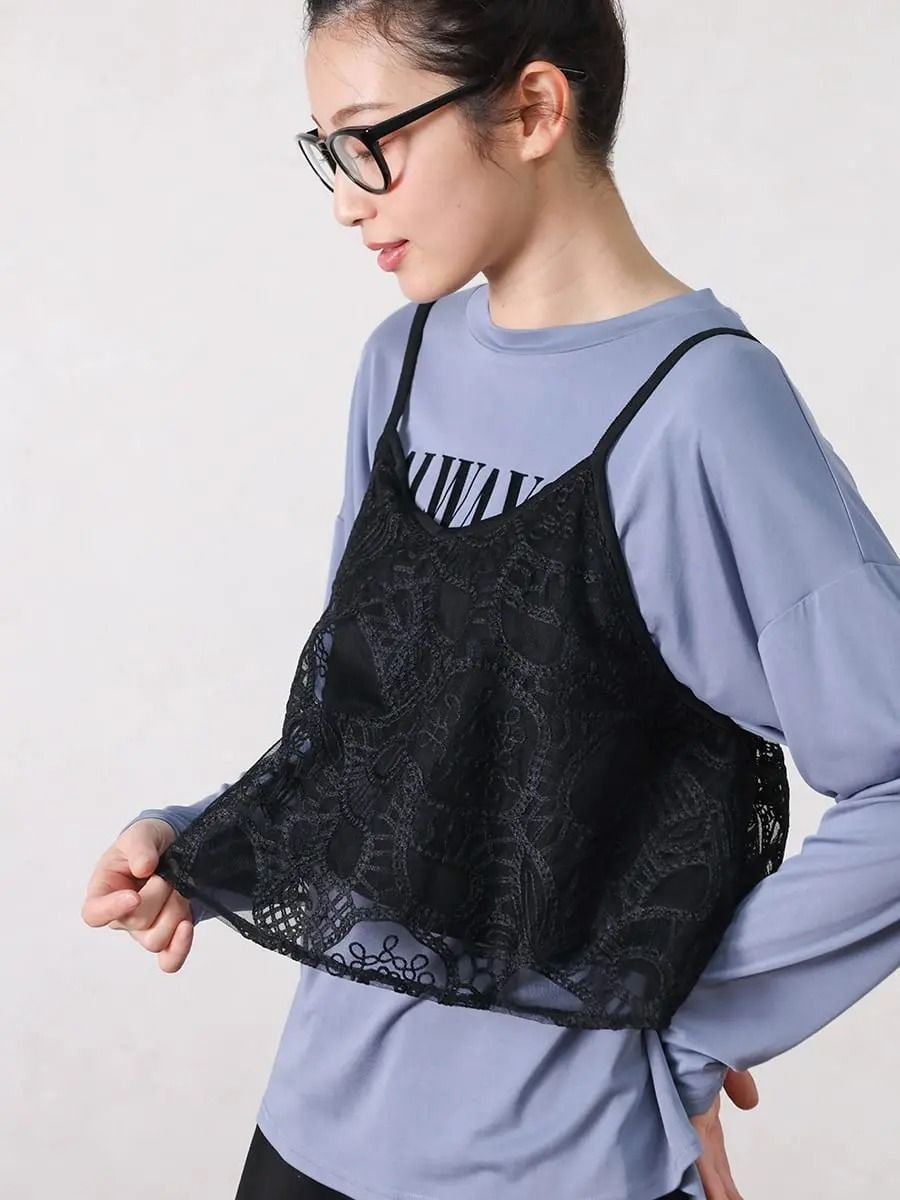 Vin 刺繍レースビスチェ ヴァン トップス その他のトップス ブラック ホワイト