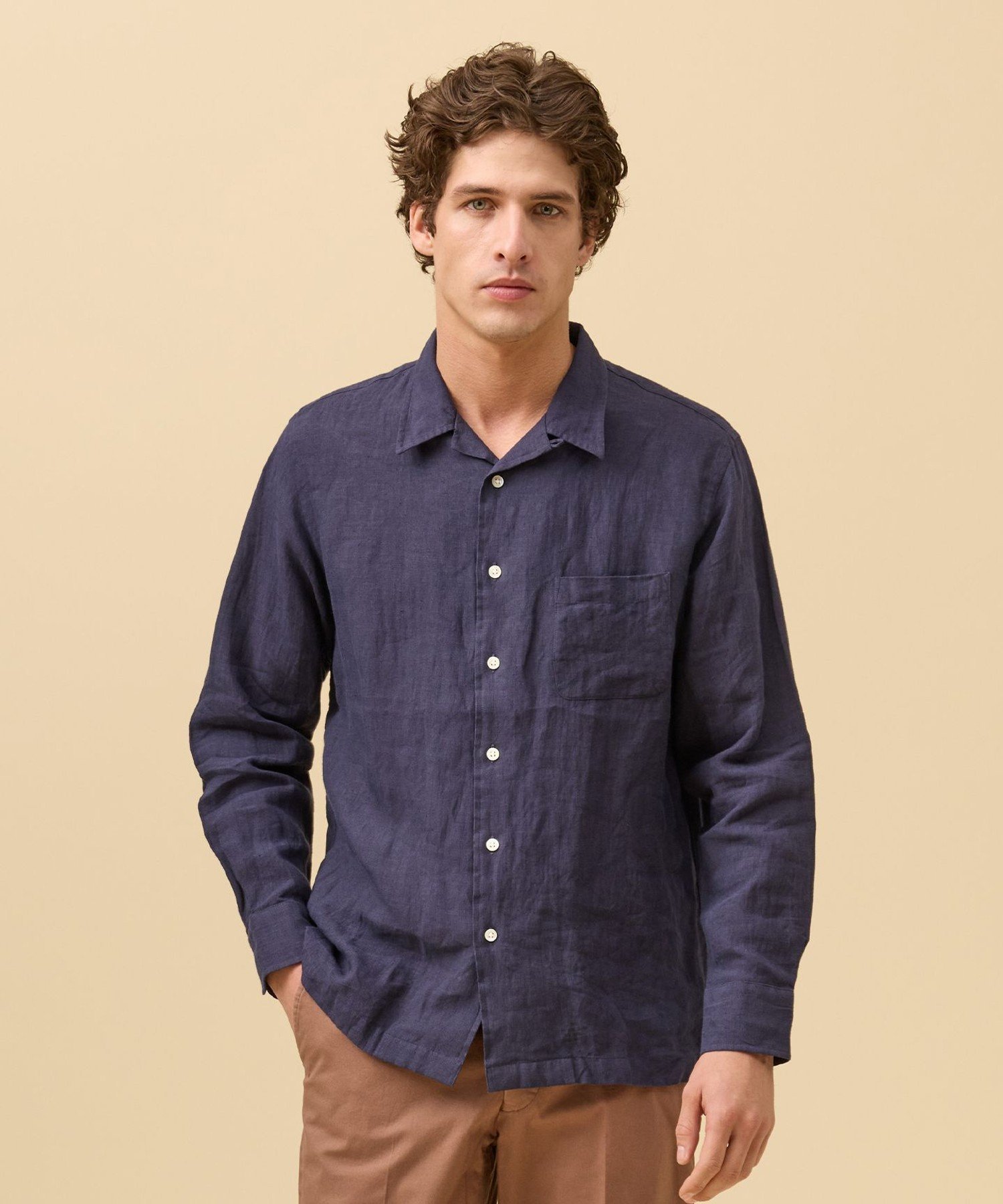 J.PRESS 【LIBECO】リネンオープンカラー シャツ ジェイプレス トップス シャツ・ブラウス ネイビー ベージュ ホワイト