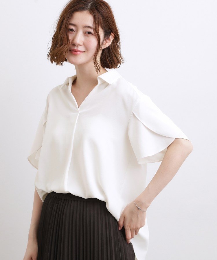 【SALE／41%OFF】grove 【洗濯機◎】さらっと着映える,バックデザインブラウス グローブ トップス シャツ・ブラウス ブラウン ブルー ホワイト
