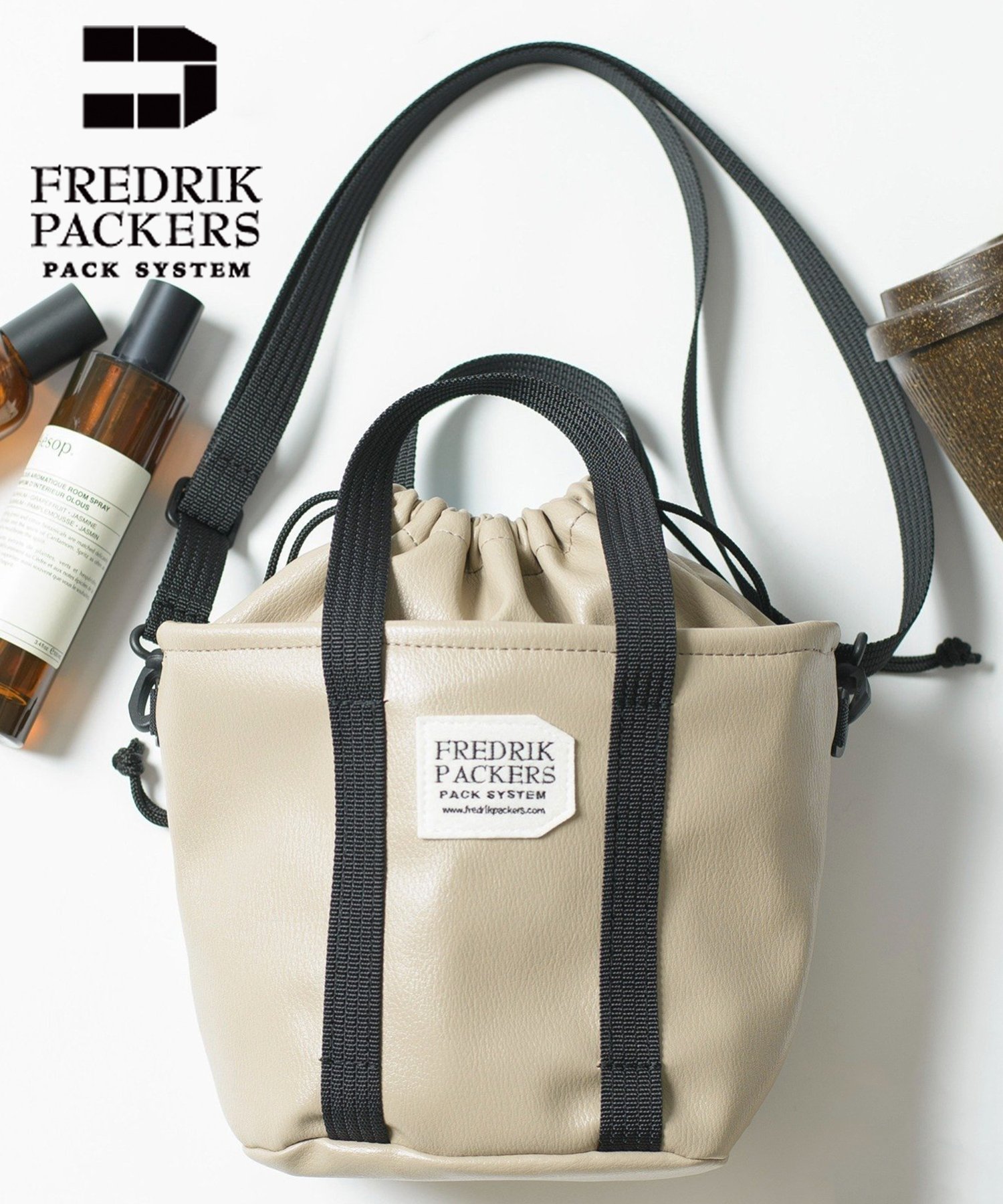 フレドリック 【SALE／10%OFF】FREDRIK PACKERS FREDRIK PACKERS/【SETUP7 別注カラー有】DRAWSTRING MINI TOTE ECO LEATHER 2WAY巾着フェイクレザートートorバッグ フレドリックパッカーズ セットアップセブン バッグ ショルダーバッグ ベージュ ブラック ホワイト【送料無料】