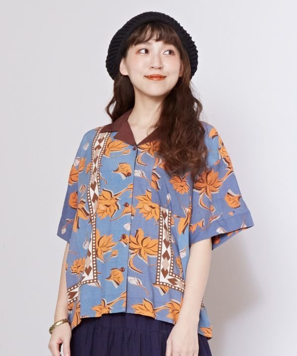 マディソンブルー＊ボーリングシャツ　ブラウス　ベージュ　ゆったり　00 マディソンブルー＊ボーリングシャツ ブラウス ベージュ ゆったり 00