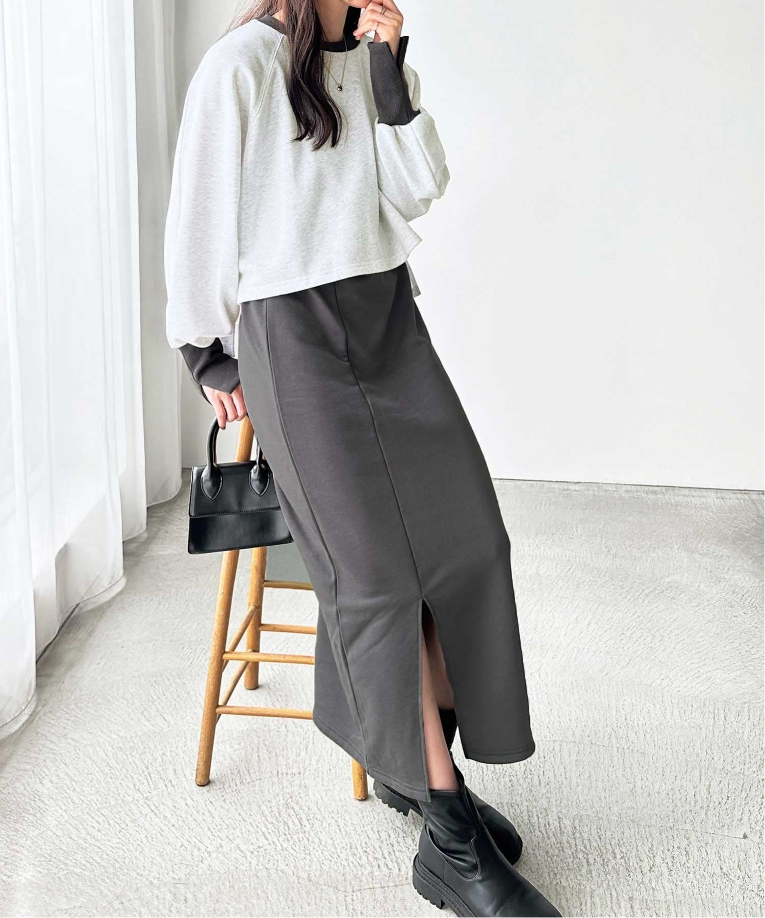 【SALE／25%OFF】GeeRA 配色裏毛セットアップワンピース ジーラ ワンピース・ドレス ワンピース グレー ホワイト【送料無料】