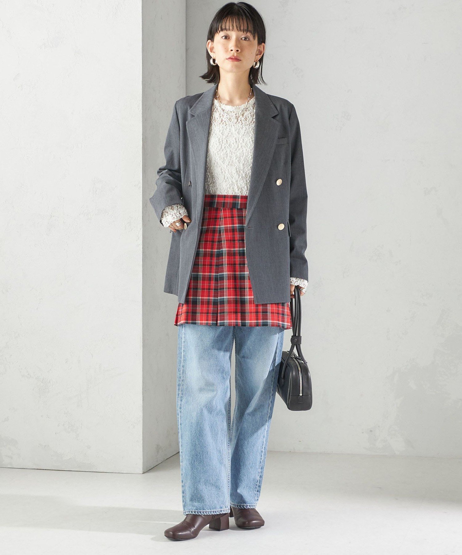 【SALE／60%OFF】SHIPS WOMEN チェック プリーツ 巻き スカート シップス スカート ミニスカート レッド ネイビー【送料無料】