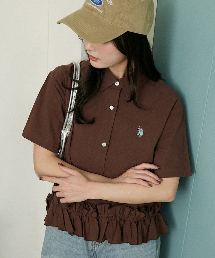 U.S. POLO ASSN. 別注 裾 フリル シャツ 限定展開 フリークスストア トップス シャツ・ブラウス ホワイト ブラウン ブラック