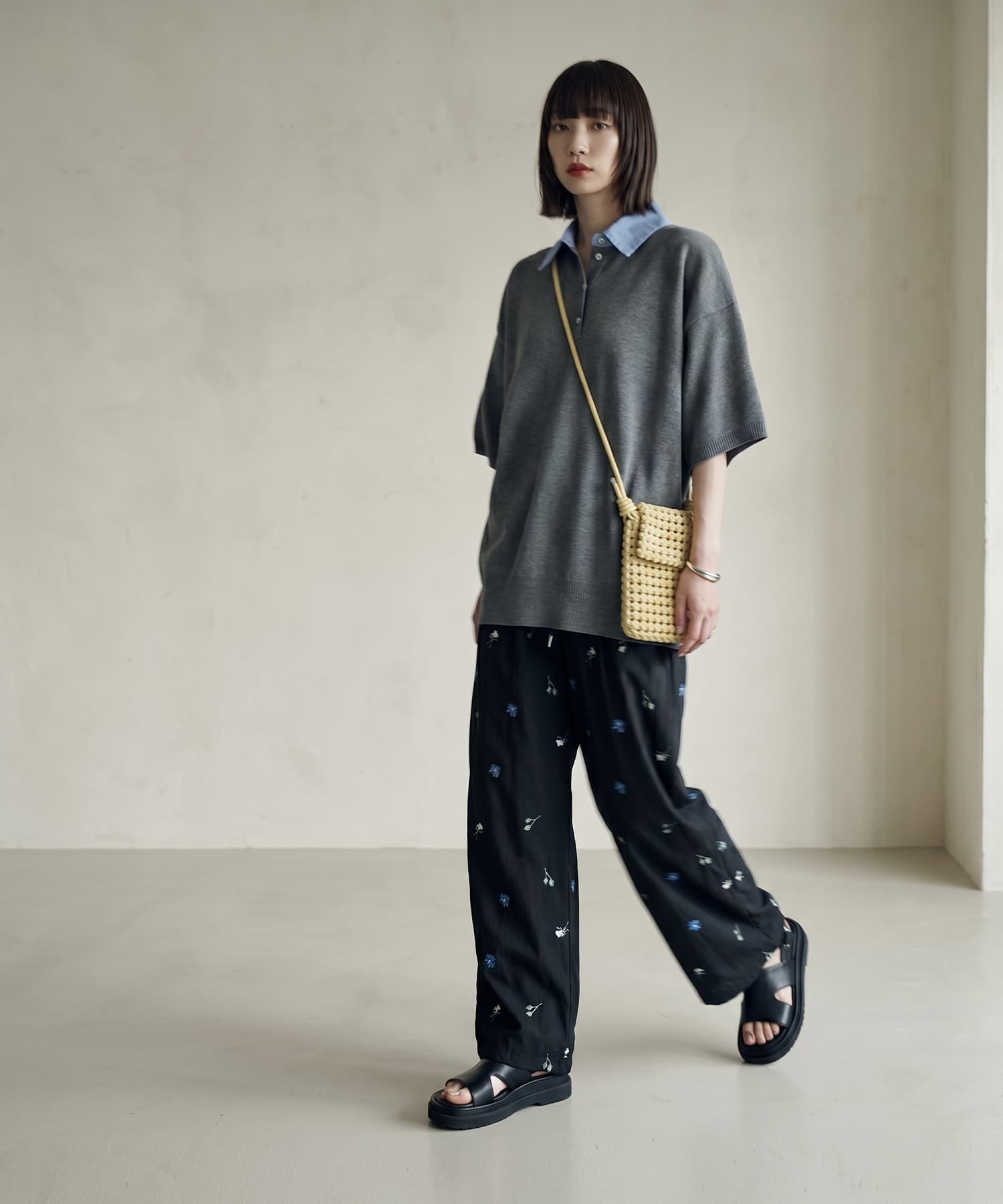 STYLE DELI 【BLK001】配色刺繍イージーパンツ スタイルデリ パンツ その他のパンツ ブラック