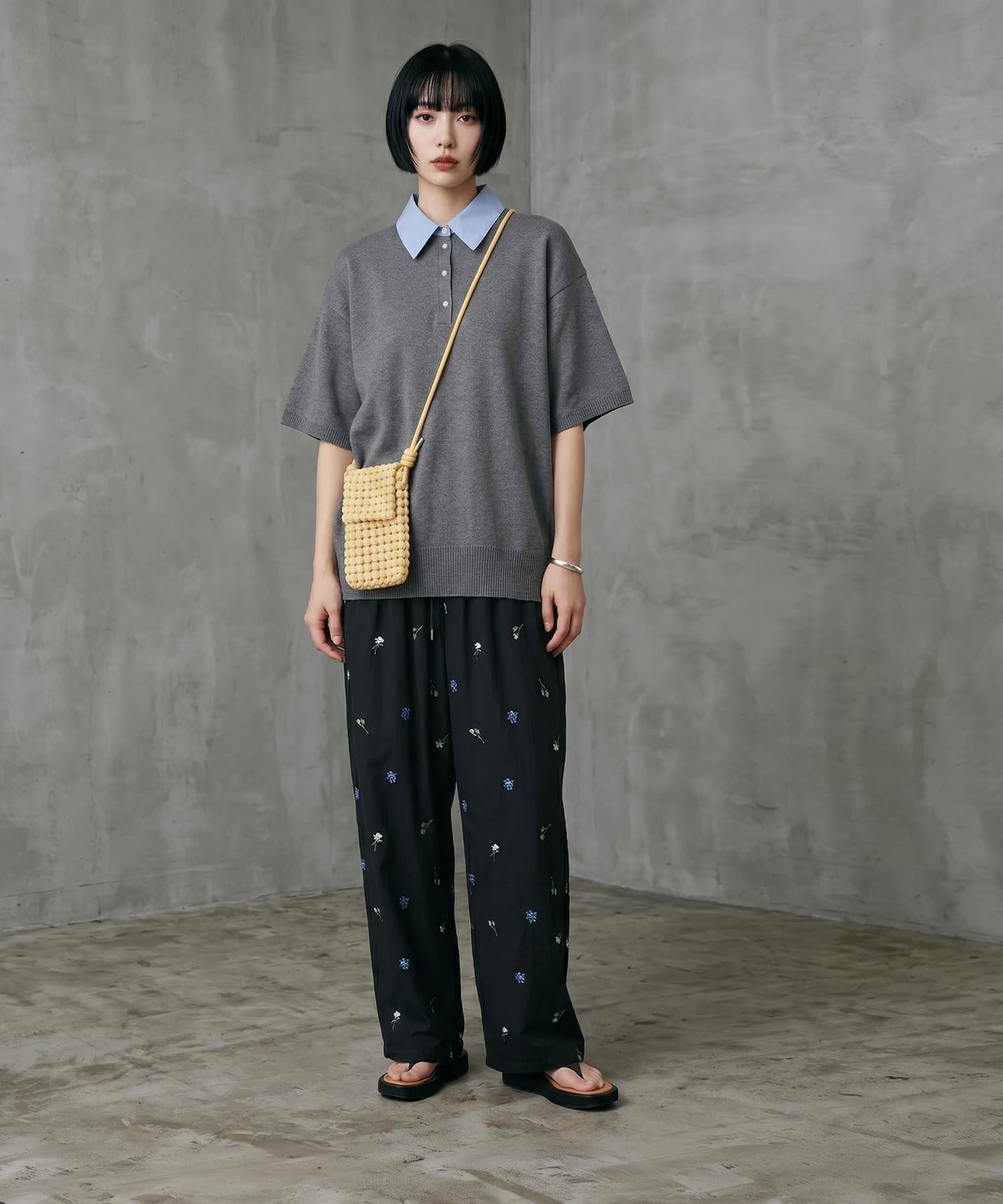 STYLE DELI 【BLK001】配色刺繍イージーパンツ スタイルデリ パンツ その他のパンツ ブラック